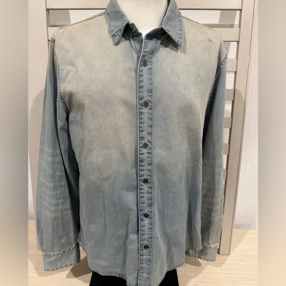 joes collection distressed faded‎ weathered denim workshirt